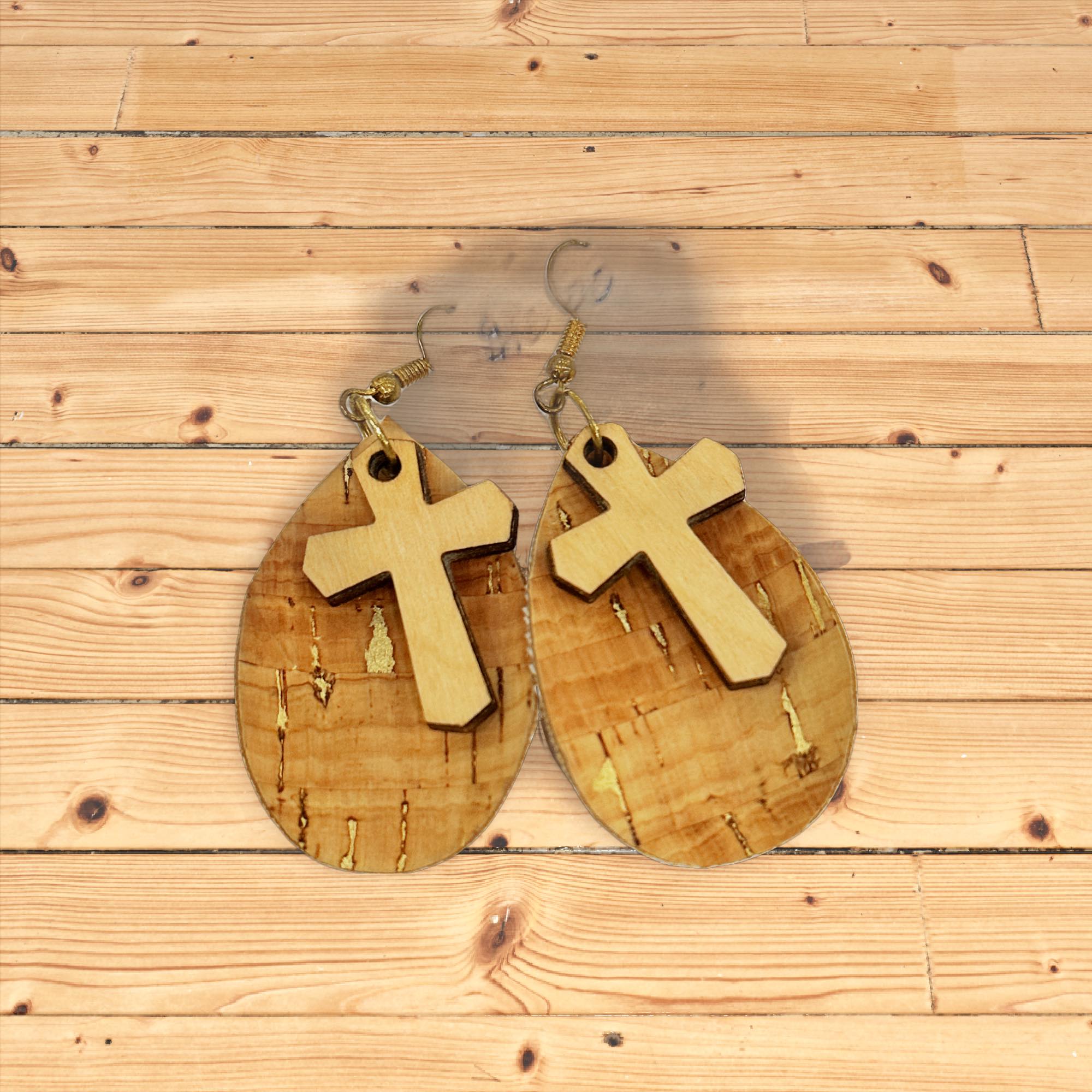 Wooden cross earrings