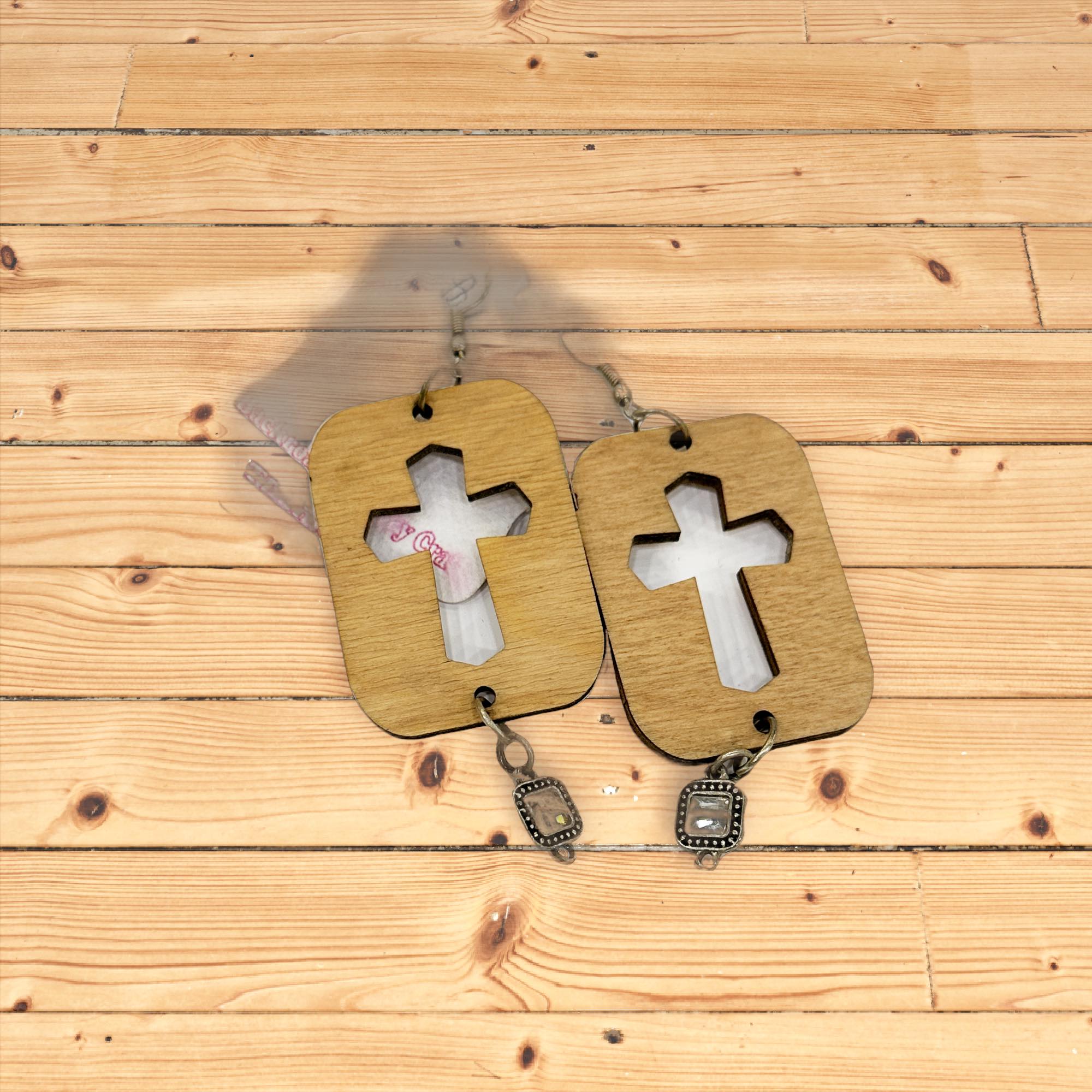 Wooden cross earrings