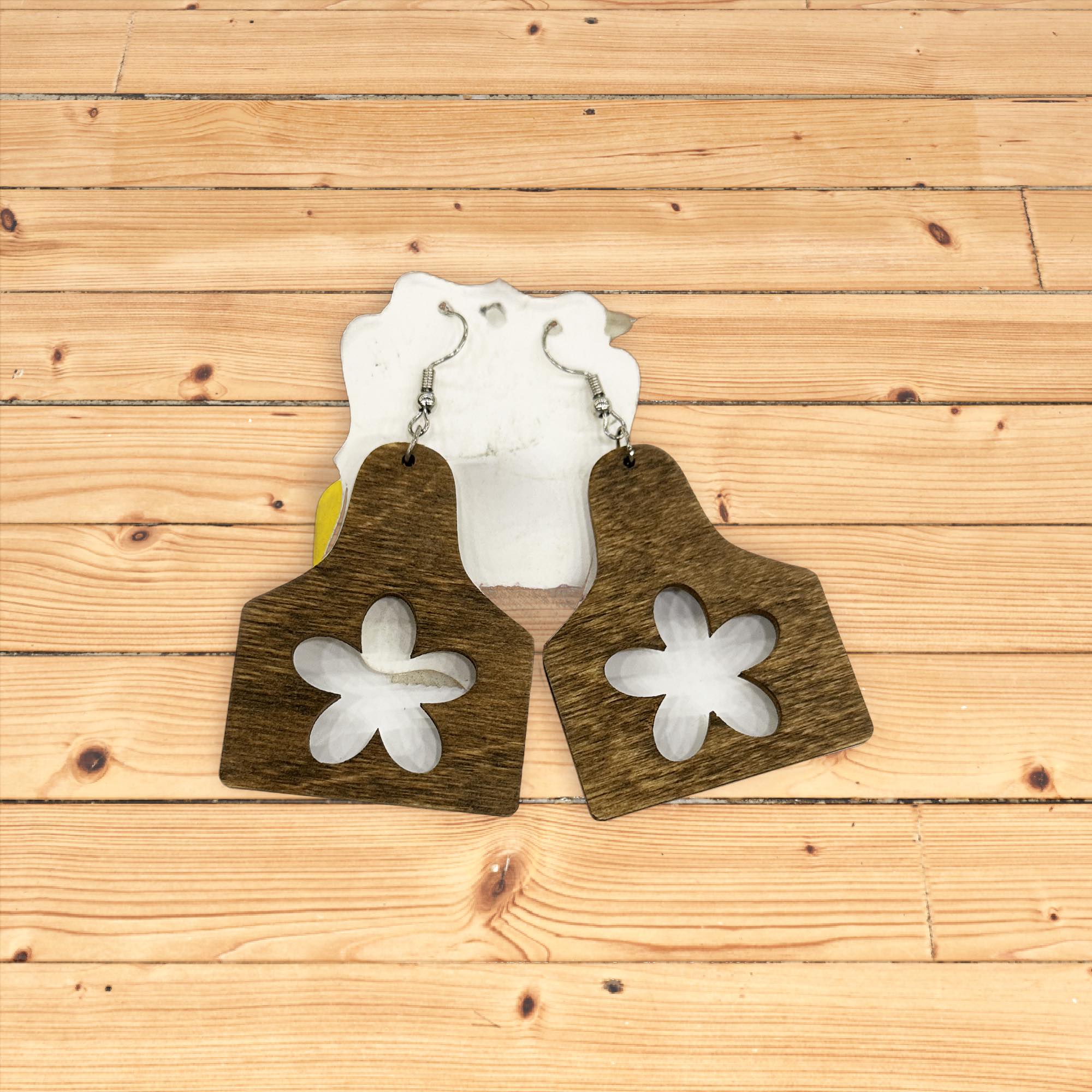 Wooden flower earrings