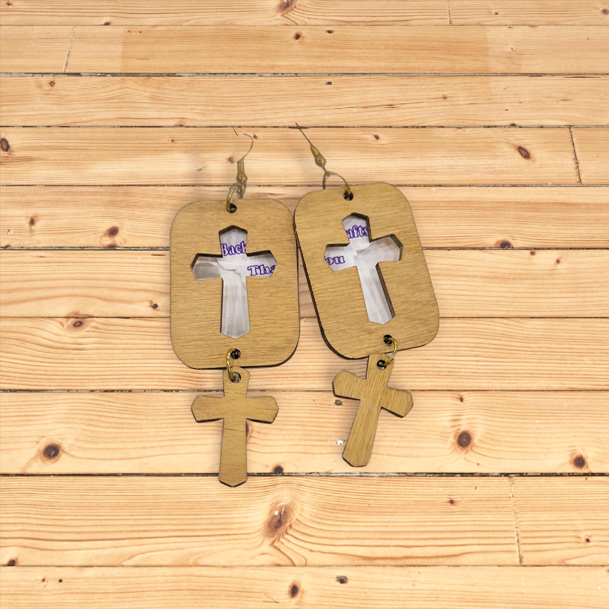 Wooden cross earrings