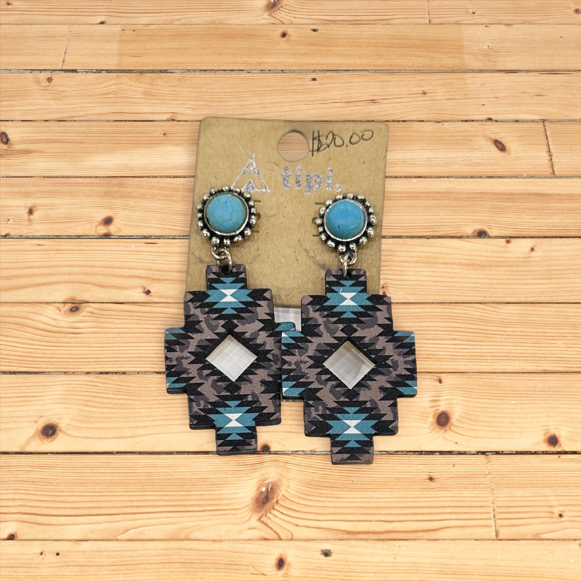 Teal western aztec earrings