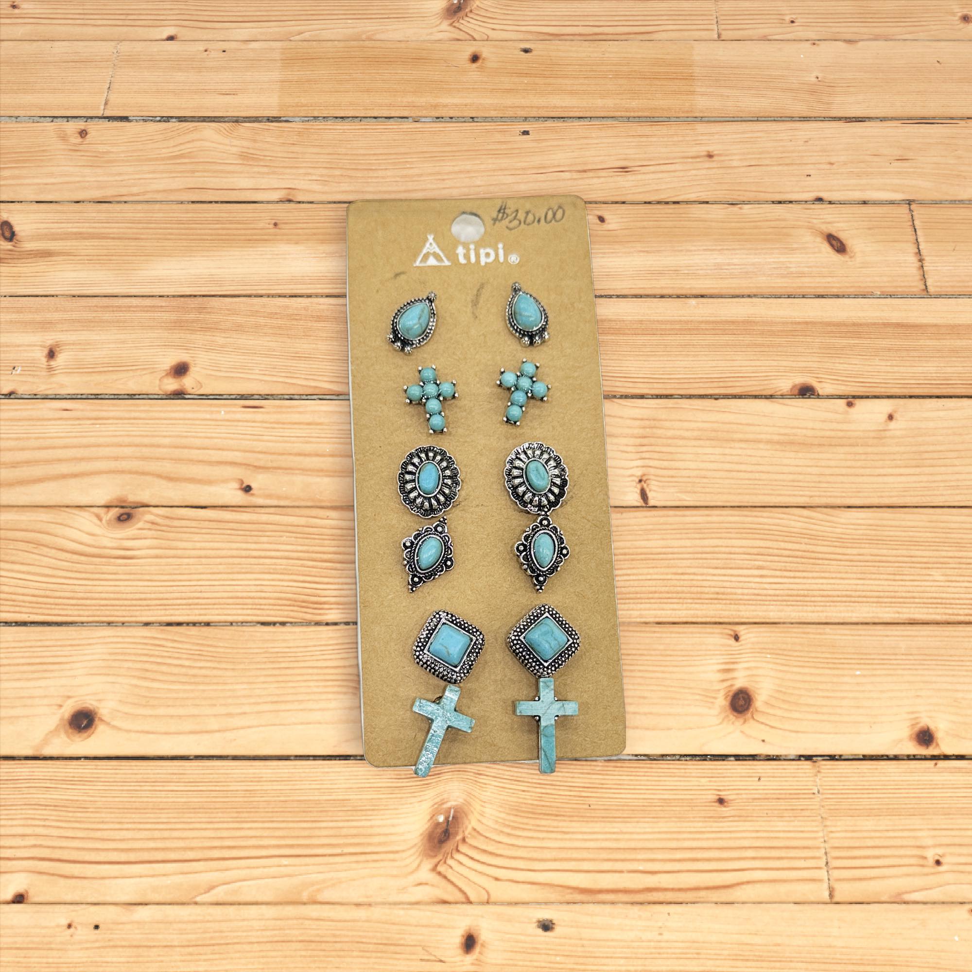 Set of 6 turquoise earrings with crosses