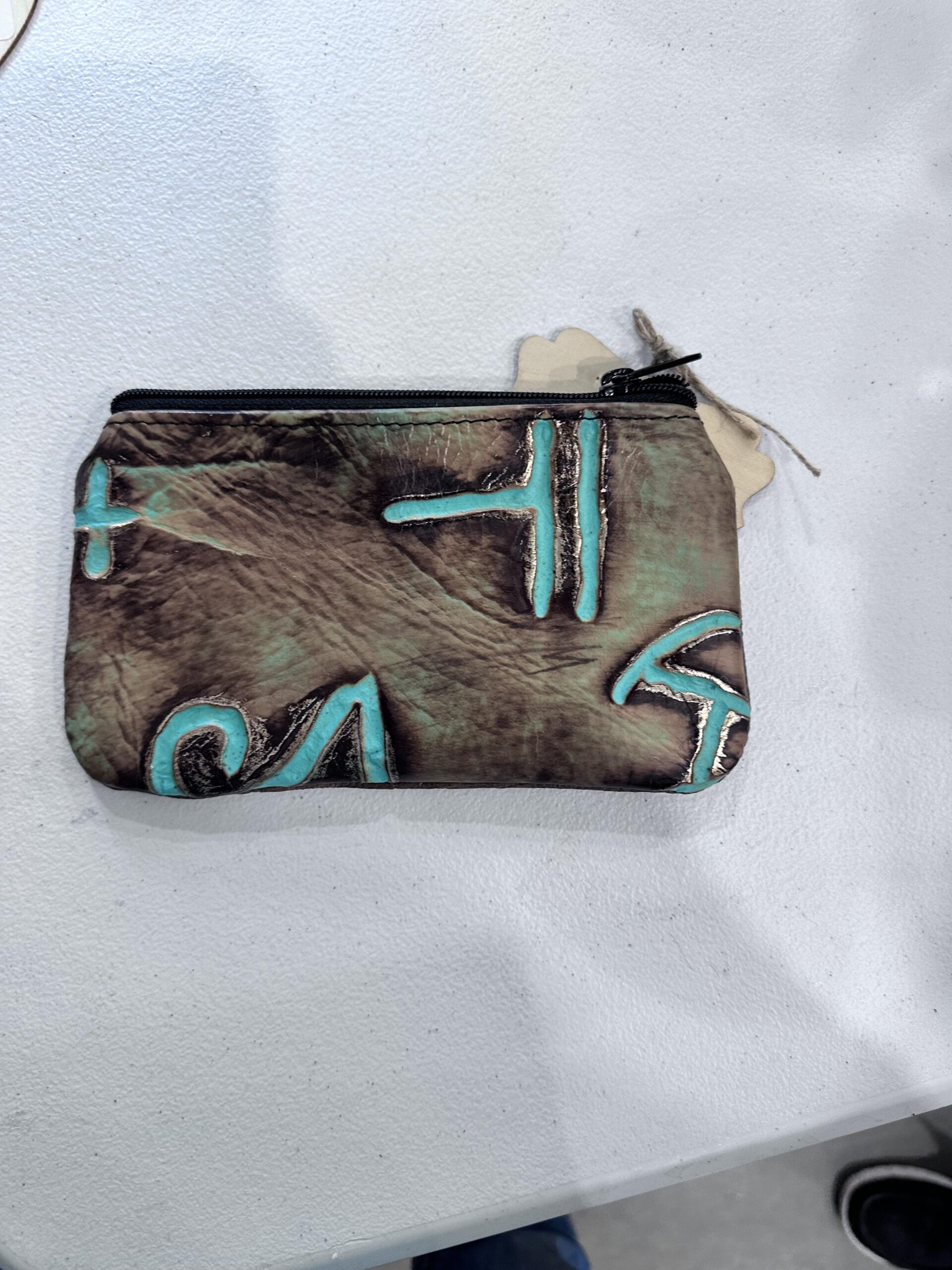 leather turquoise branded coin purse
