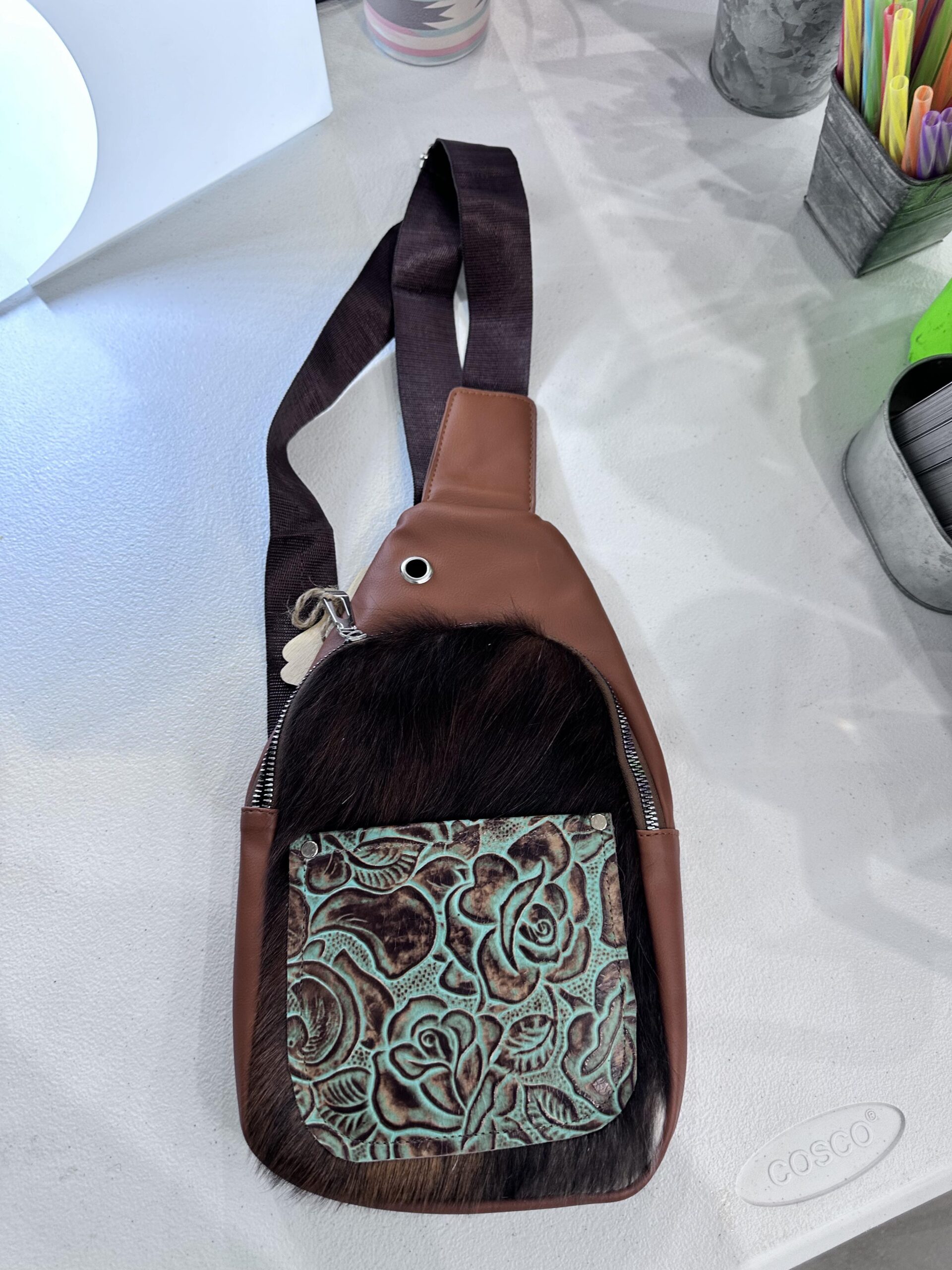 leather crossbody purse with cowhide