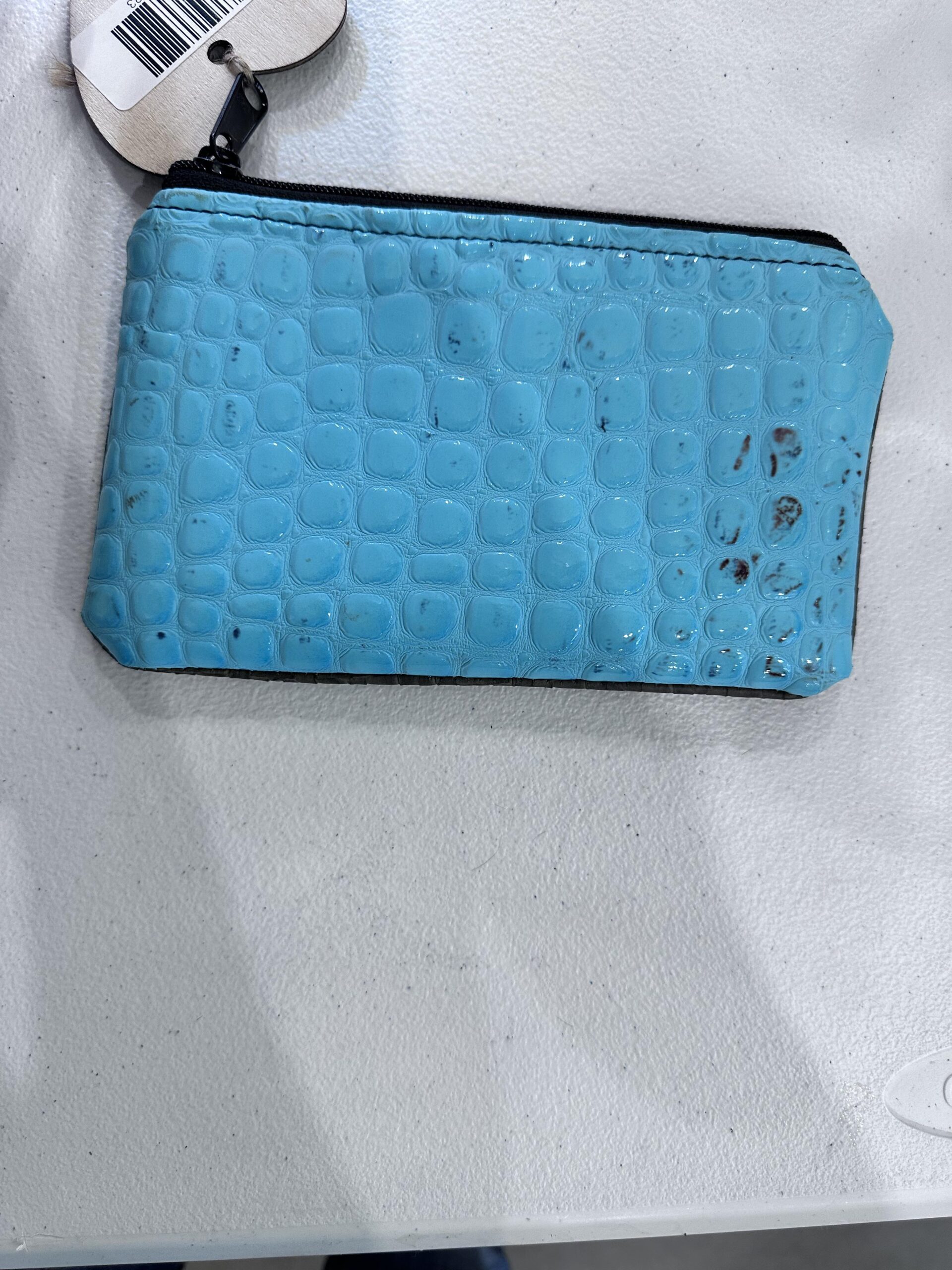 grey and turquoise leather coin purse