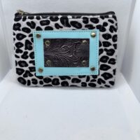 cheetah print wallet with turquoise accent