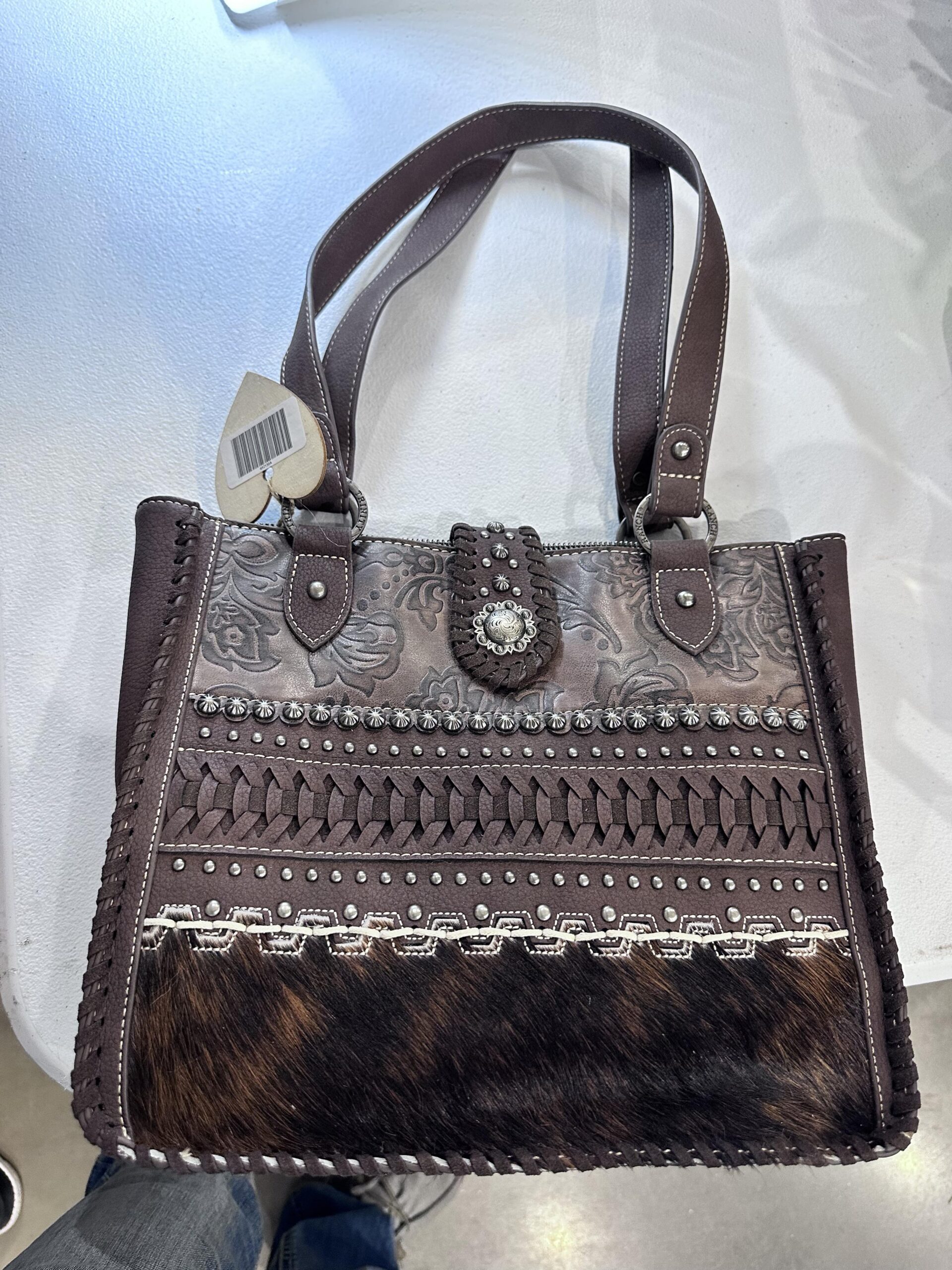 Montana West leather purse with cowhide and rhinestones