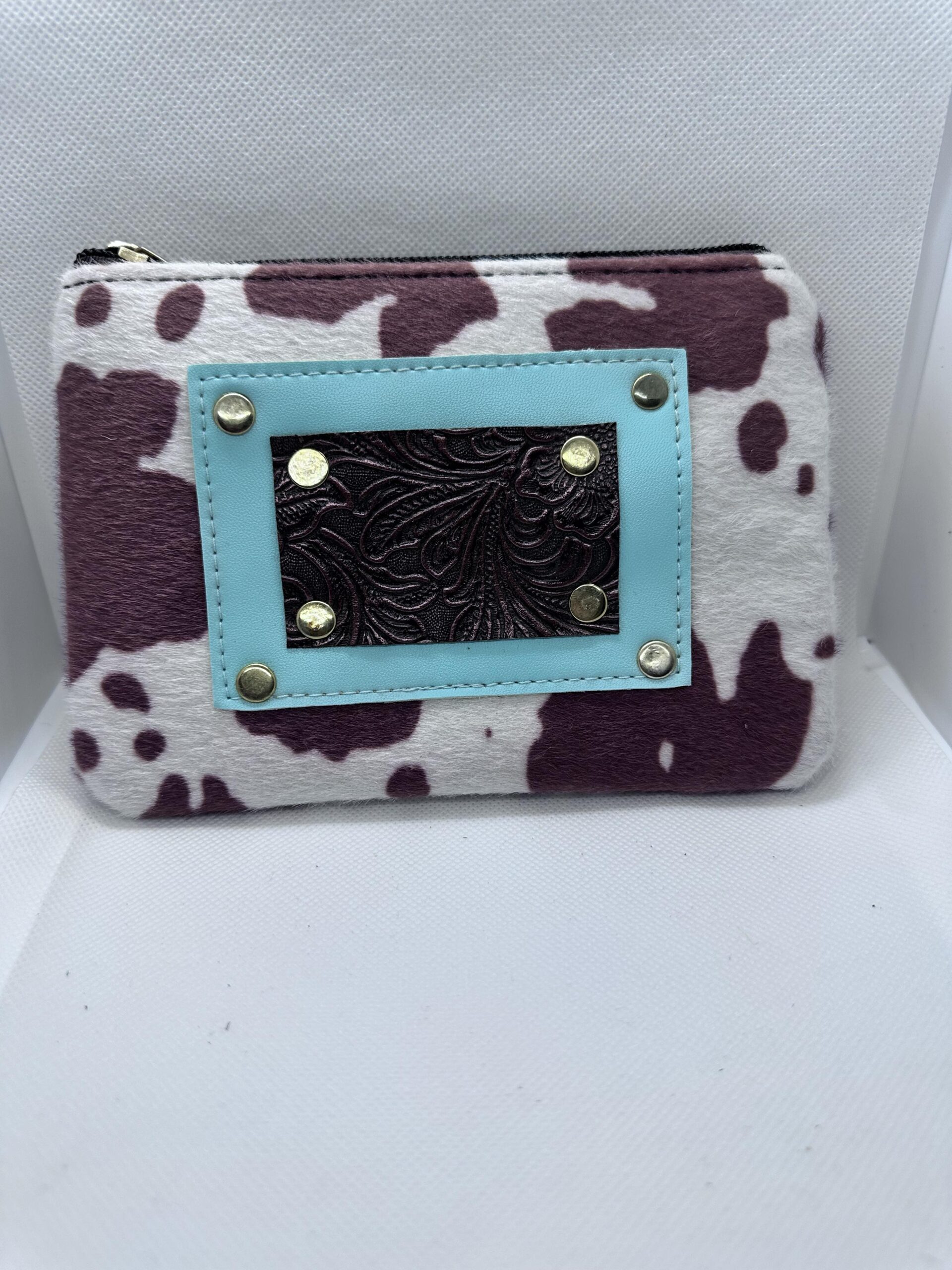 Cow Print Wallet with turquoise accent
