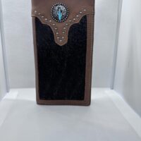 Brown Leather Billfold Wallet with Teal Cactus Concho