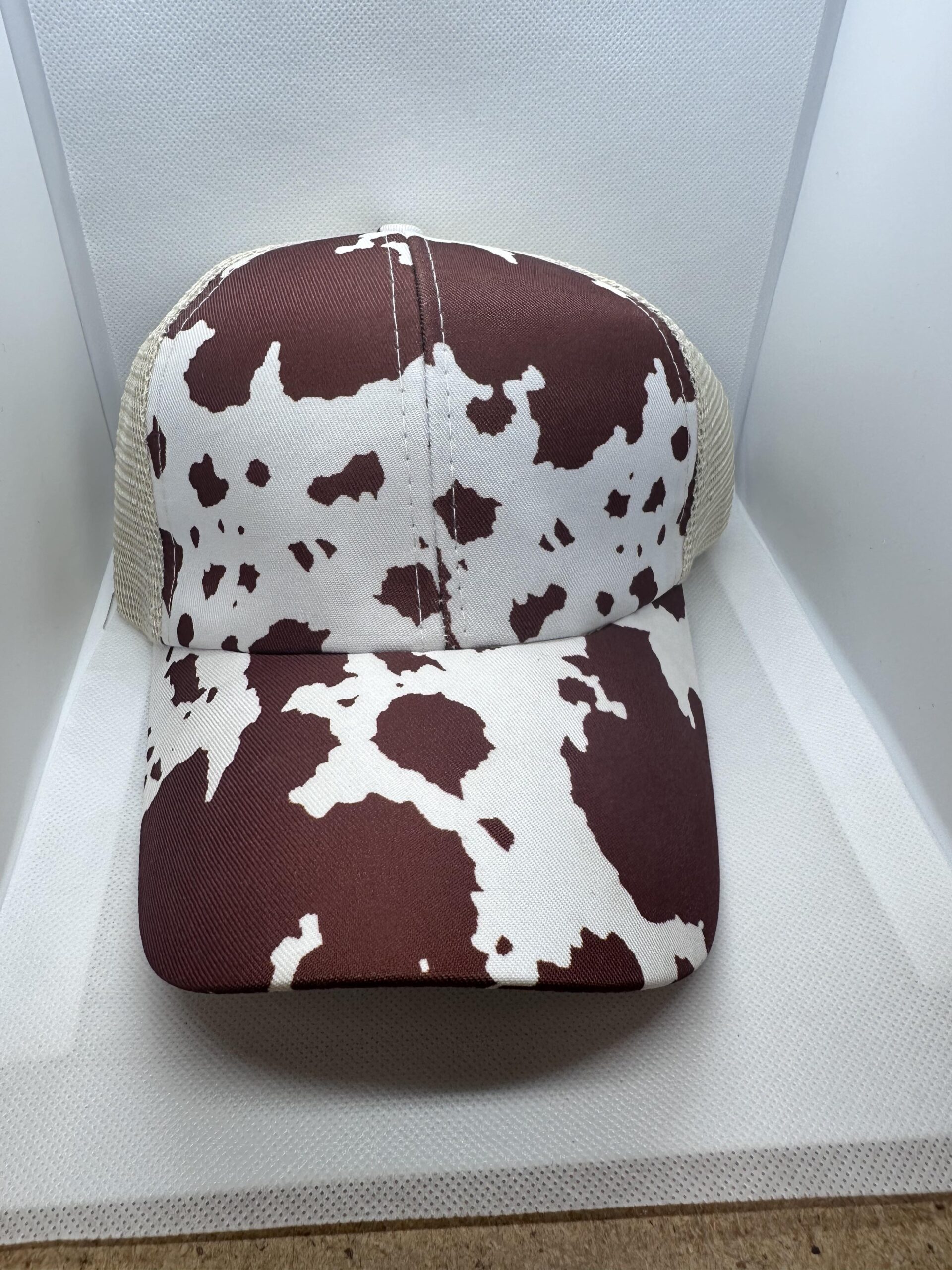 brown cowhide print hat