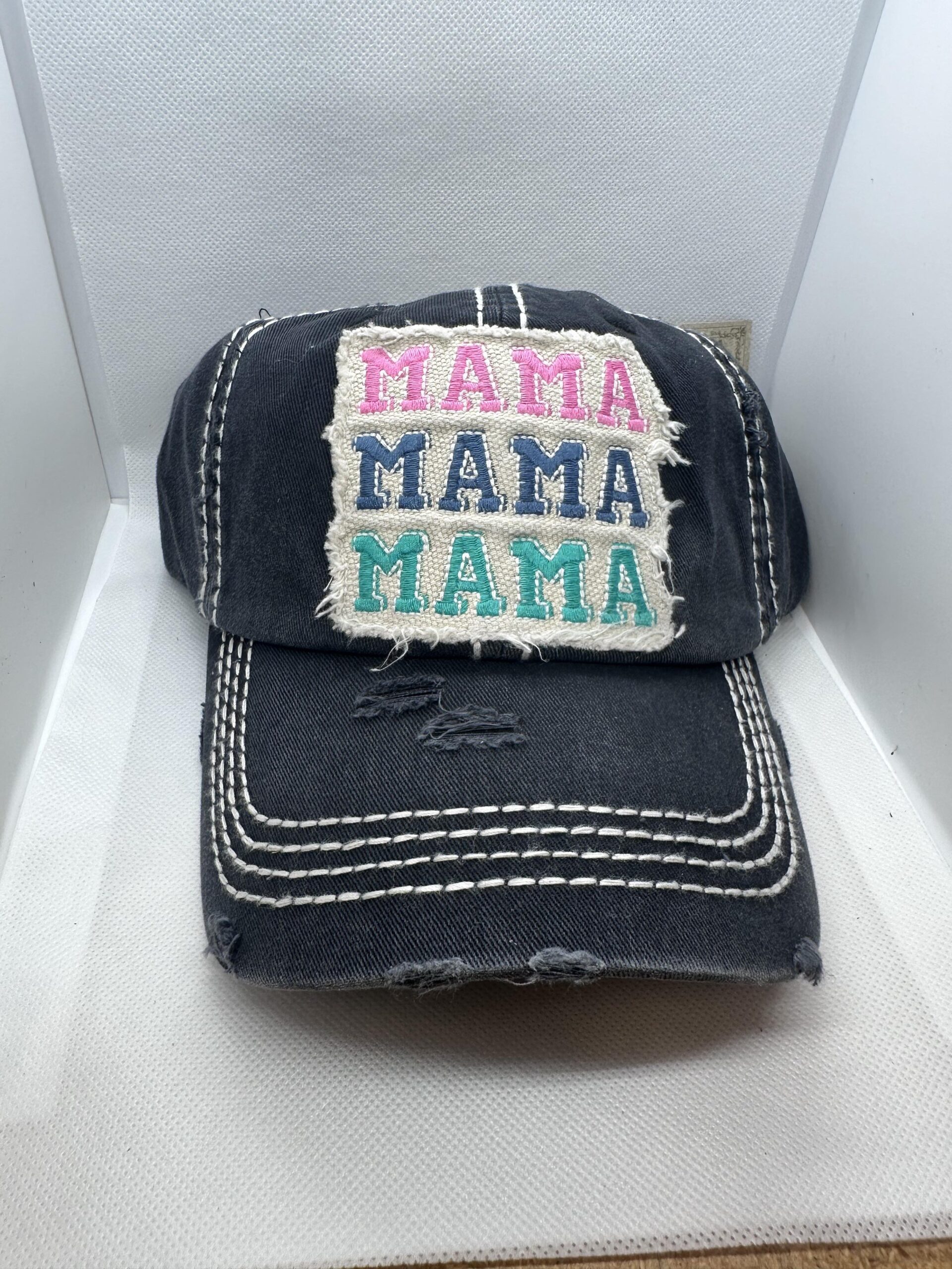 distressed "mama" hat